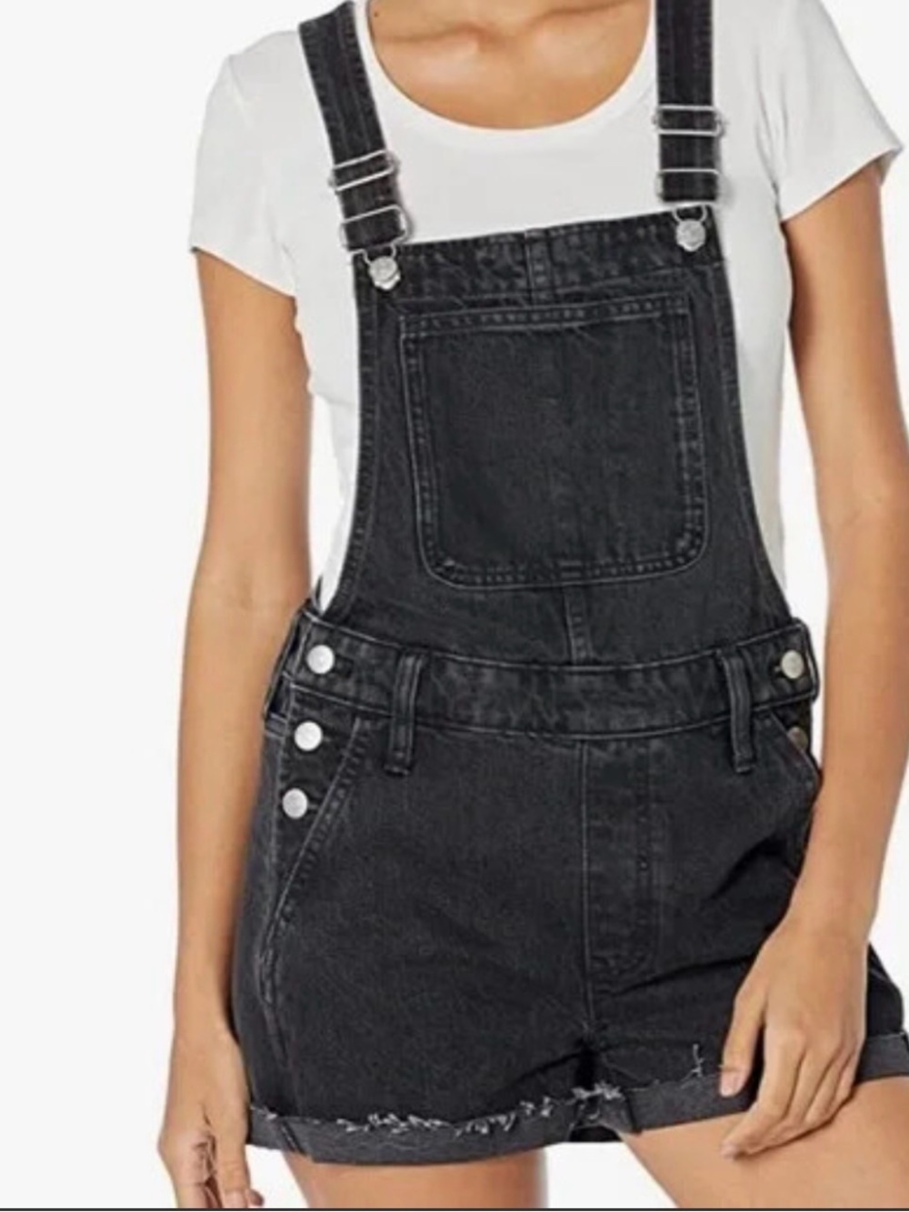 Madewell Adirondack Denim Shortalls Short Overalls L Washed Black RawHem Pockets